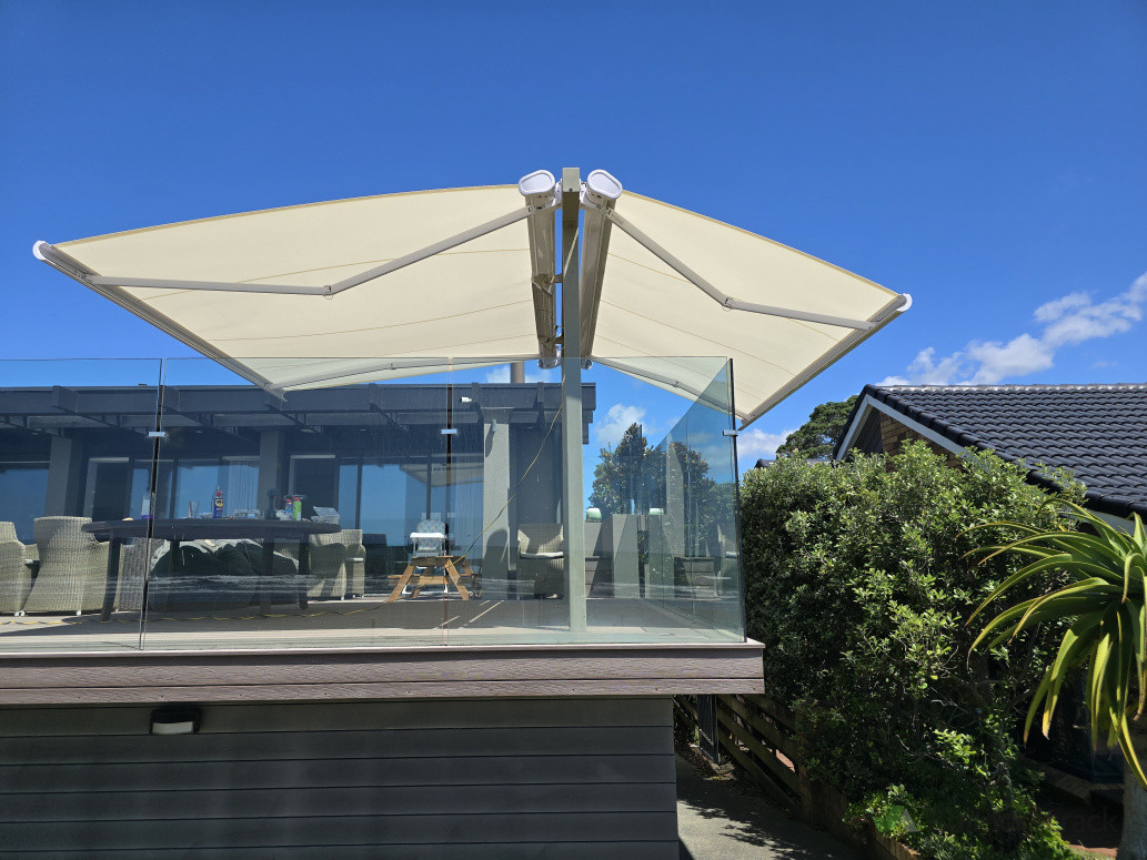 Two motorized awnings