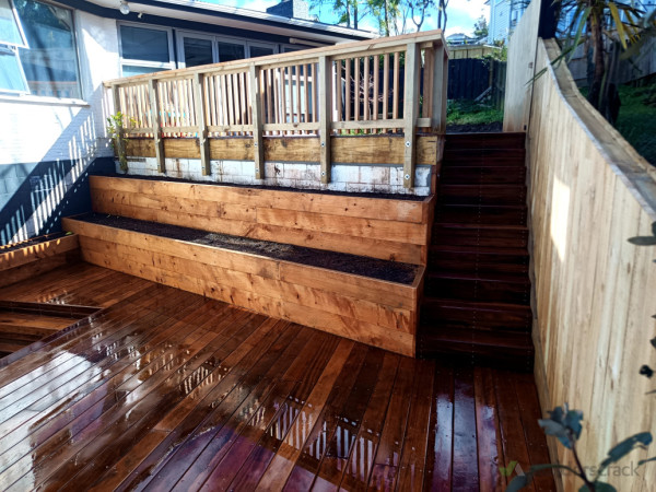 Macrocarpa planters and ballustrade