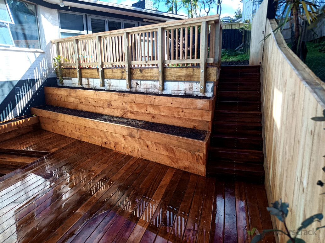 Macrocarpa planters and ballustrade