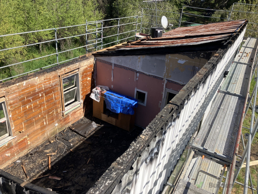 Burnt roof before.