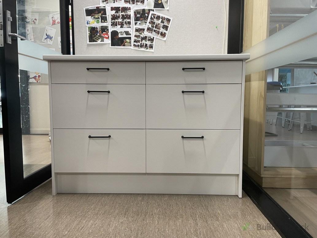 Kitchen island installed in a school kitchen