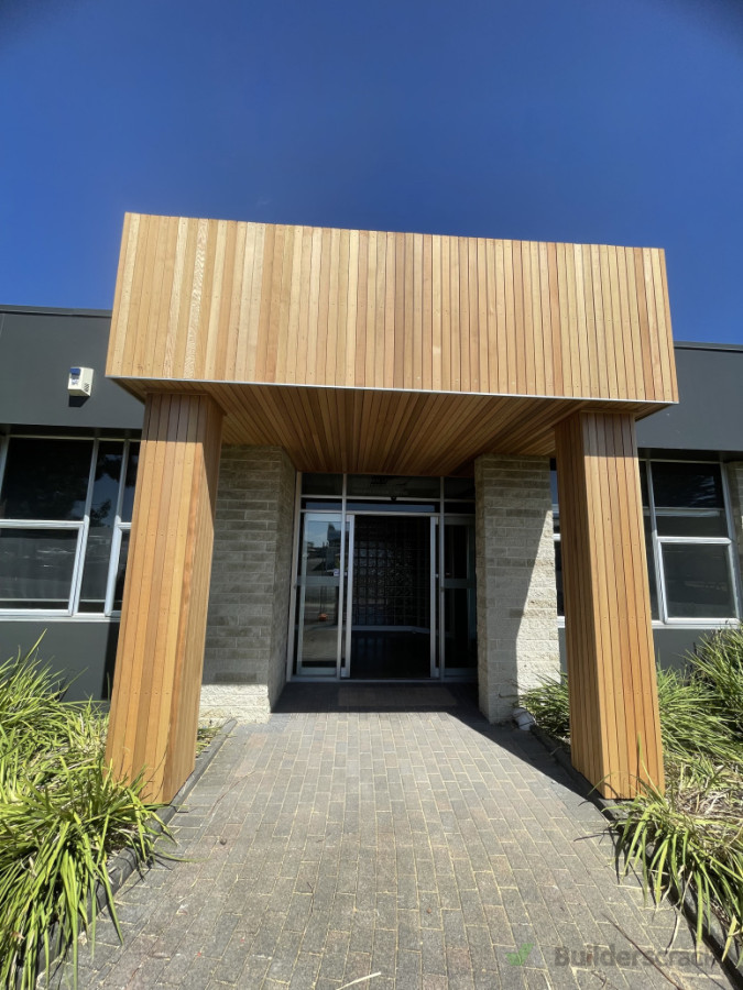 Cedar cladding on the front of a commercial property