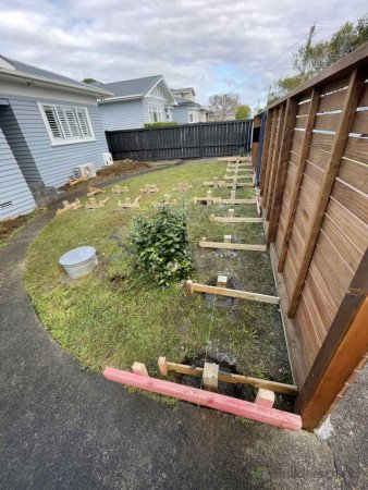 Planter box footings concreted in