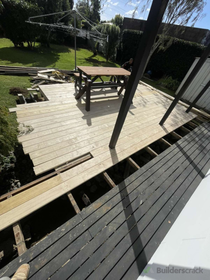 Framing for the deck extension done and decking being laid