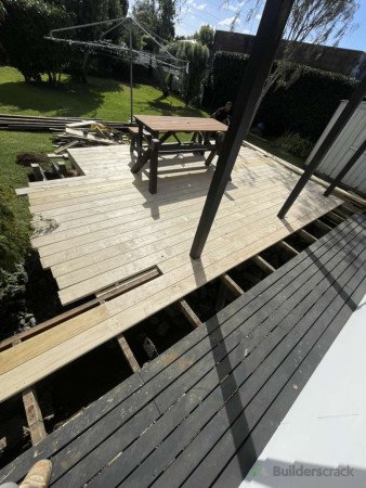 Framing for the deck extension done and decking being laid