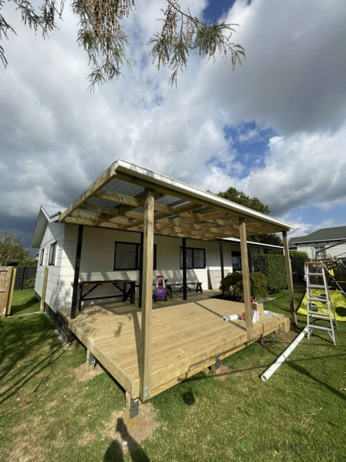 New pergola with clear roofing completed and spouting attached