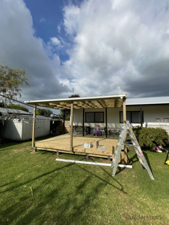 New pergola with clear roofing completed and spouting attached