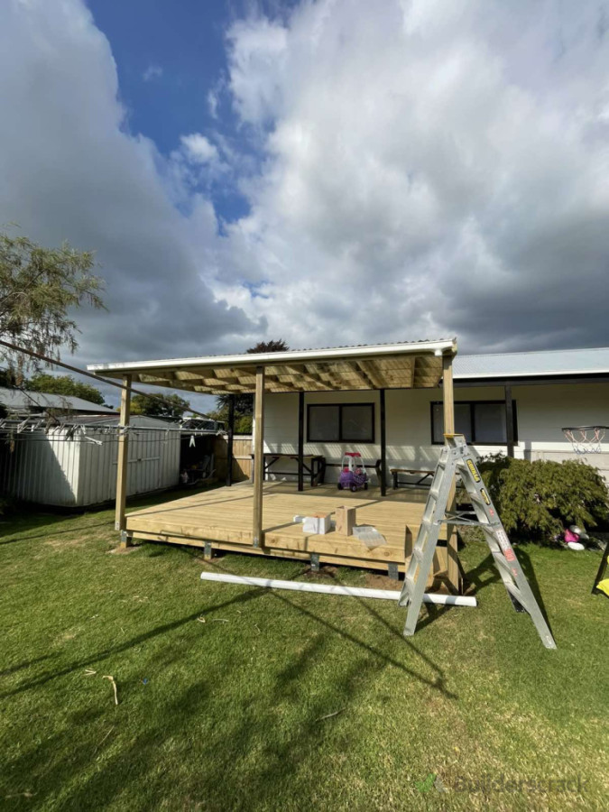 New pergola with clear roofing completed and spouting attached