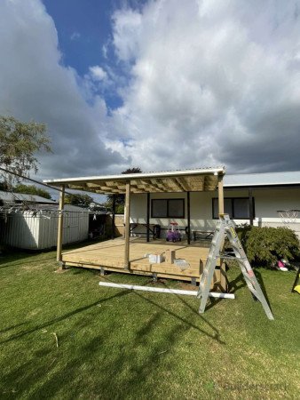 New pergola with clear roofing completed and spouting attached