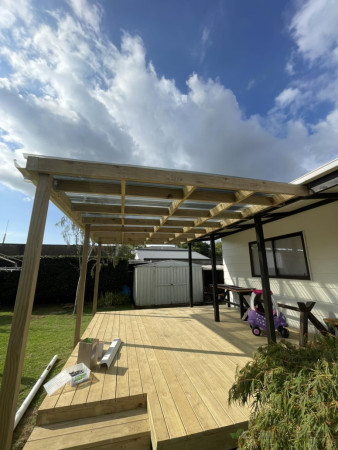 New pergola with clear roofing completed and spouting attached