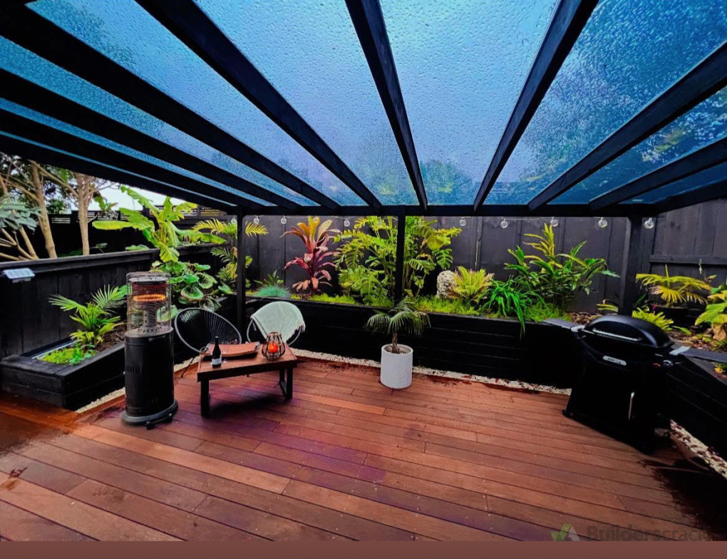 Backyard Reno , Kwila deck , retaining wall and a pergola