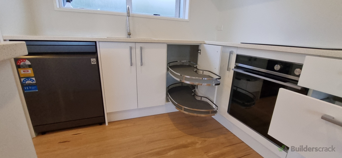 Swing out trays to a greater use of hidden  space  - Mt roskill project