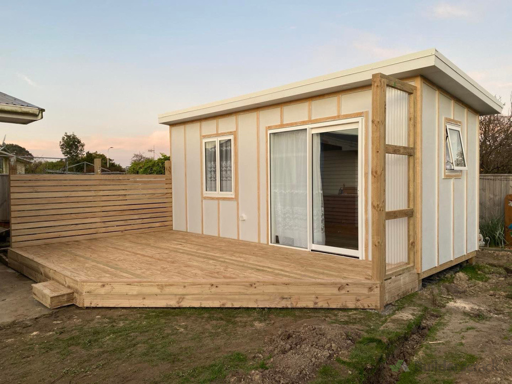 Small cabin a deck built for client to paint