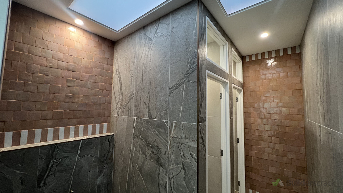 Large 1200x600 tiles and handmade subway tiles for feature wall at Tile Depot Head Office.