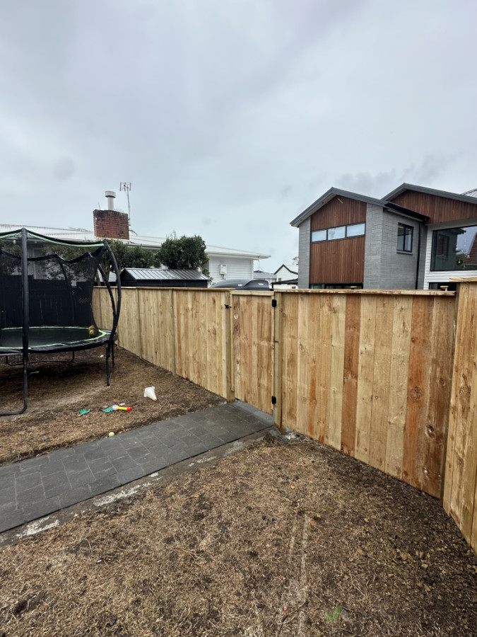 Paling fence with post showing . 1.8m high