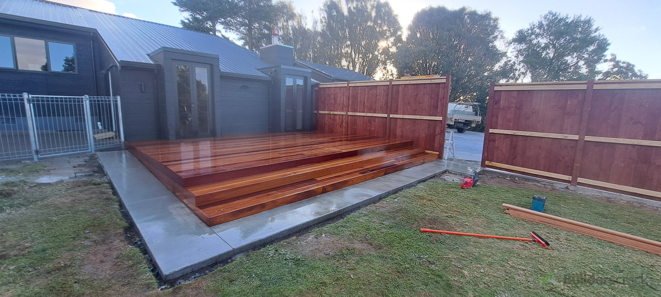 New Kwila deck, concrete path & fence.