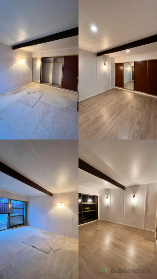 This space went through a full transformation — from dated and boxed-in to fresh, open, and modern. We stripped it right back to framing, installed new walls, lighting, and flooring, and gave it a clean, timeless finish.