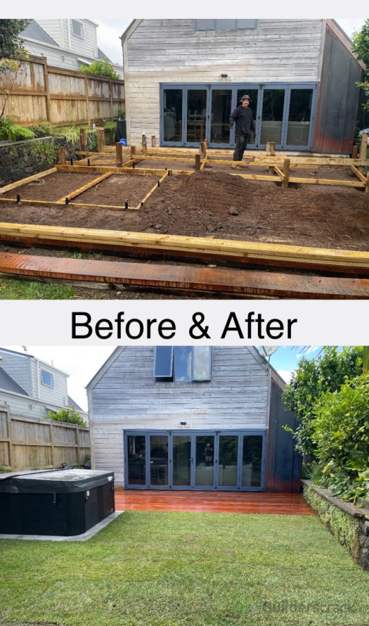 Backyard flip with spa pool area and a beautiful kwila deck.