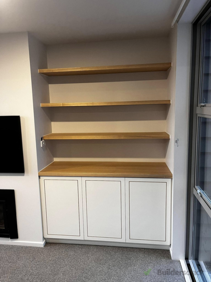 Floating shelves with cupboard below