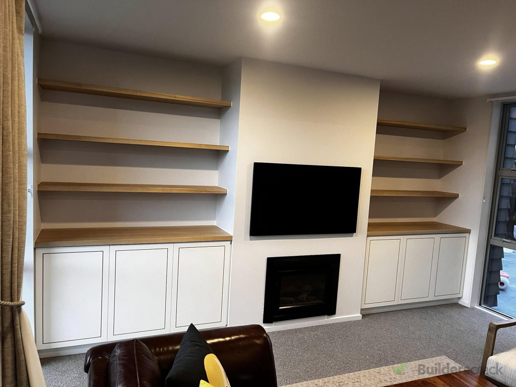 Floating shelves with cupboard below