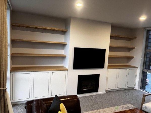 Floating shelves with cupboard below