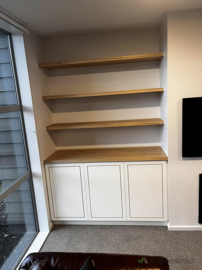 Floating shelves with cupboard below