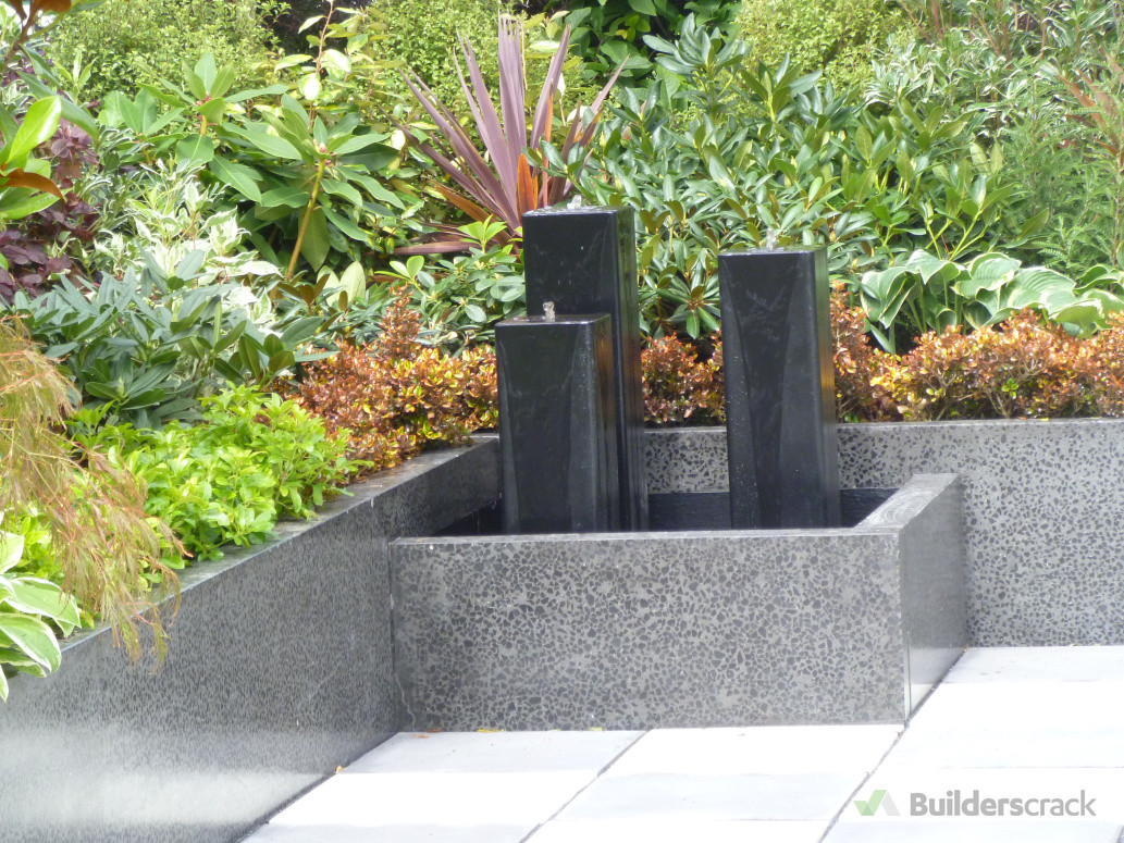 Raised planters, water features