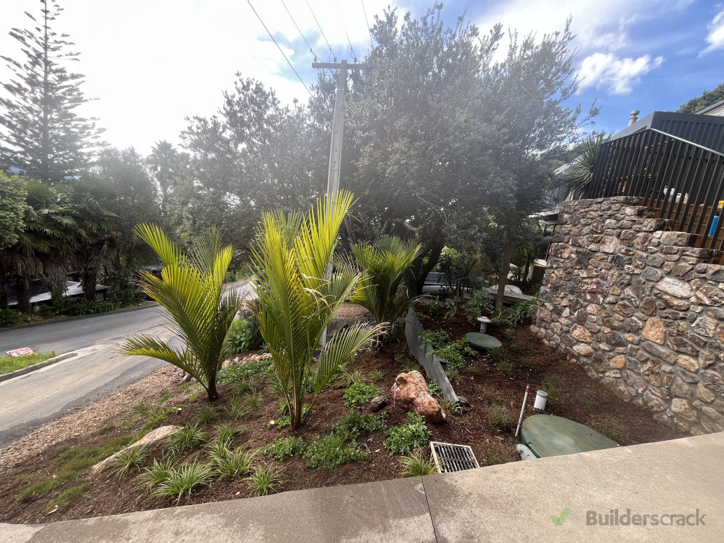 Stonework, timber retaining, garden prep, planting, mulching