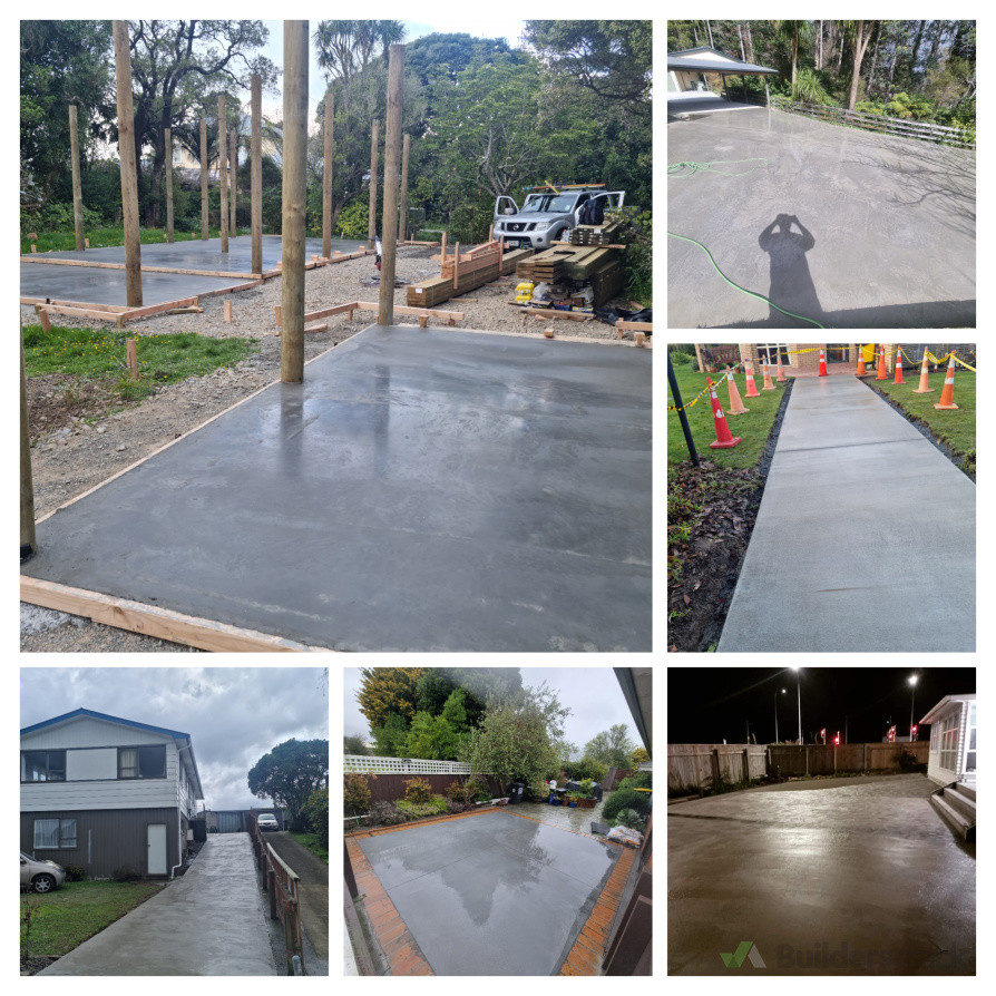 2 pole sheds placed and finished by us in Wairarapa, New driveway install 2nd access council approved, brick border acid wash patio, large texrured parking space with electric gates.