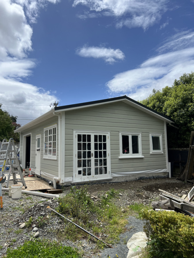 74m2 garage new build, recycled timber joinery