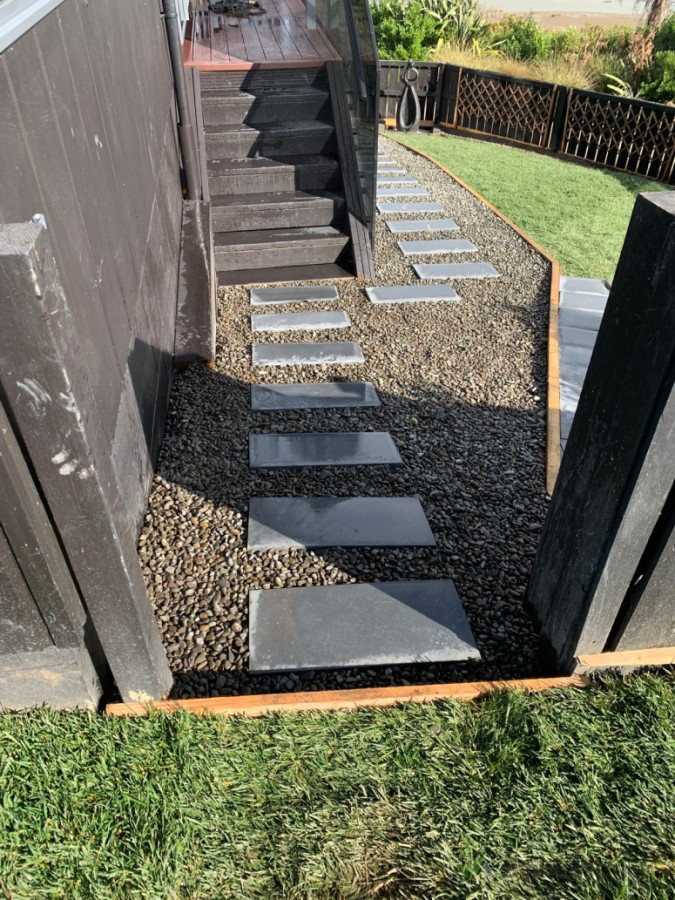 Paving, Pebbles and Grass