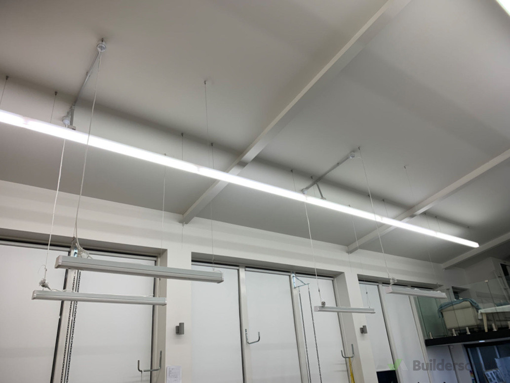 Commercial hanging batten lights.