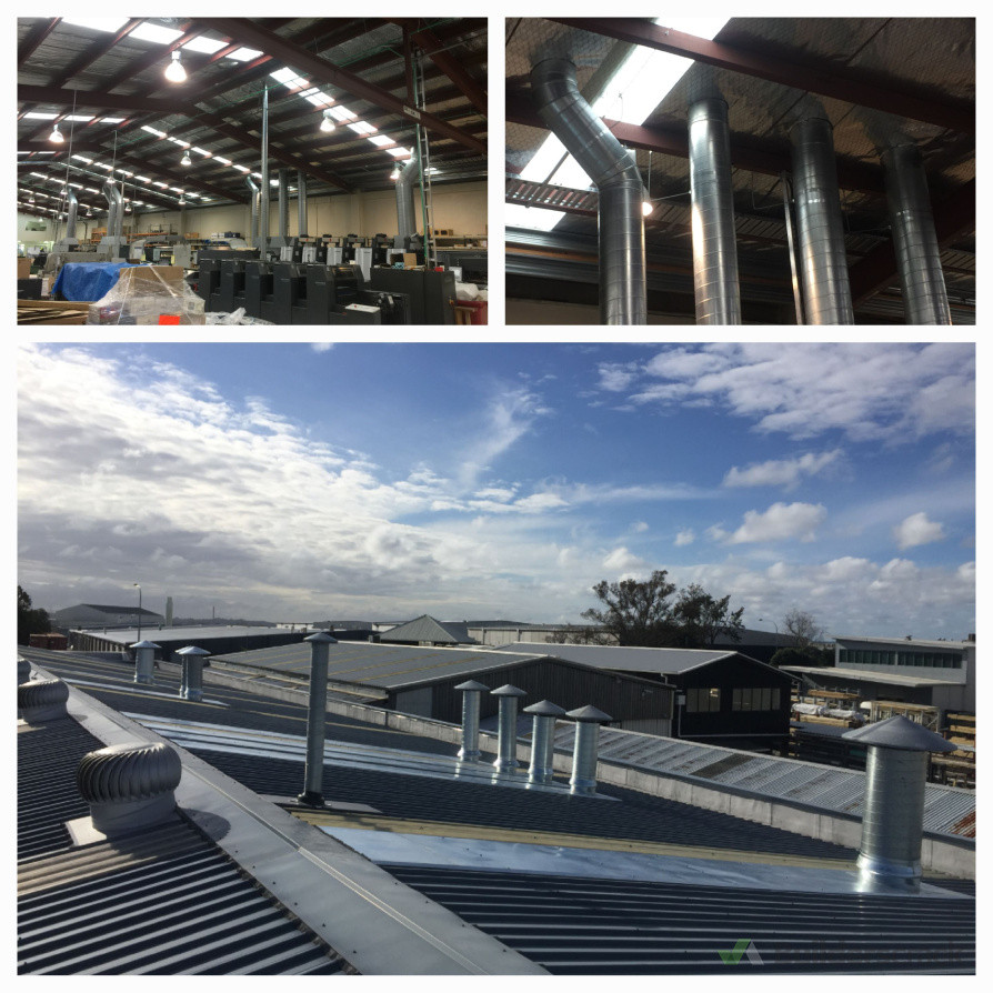 Spiral exhaust flues on a Printing Machine