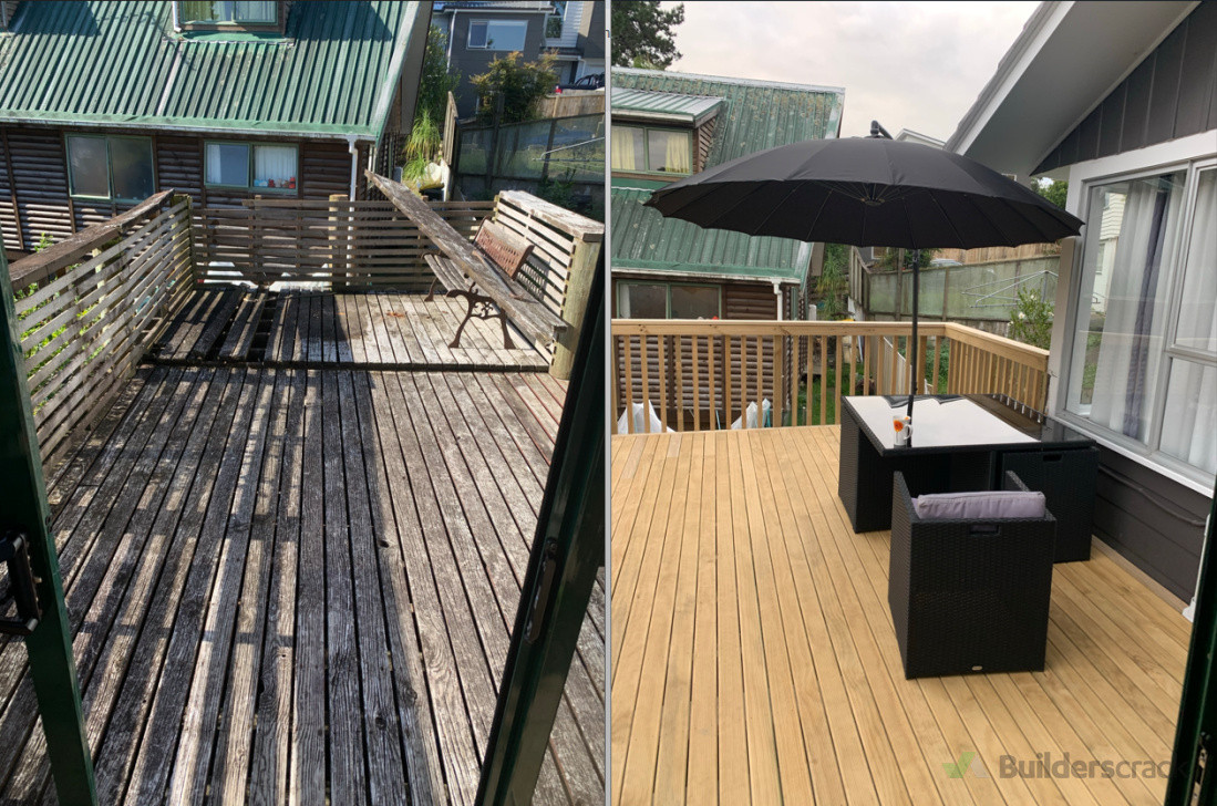 Old, rotten deck removed and responsibly dumped—replaced with a sturdy, stylish new build. Another outdoor space transformed, and another happy customer!