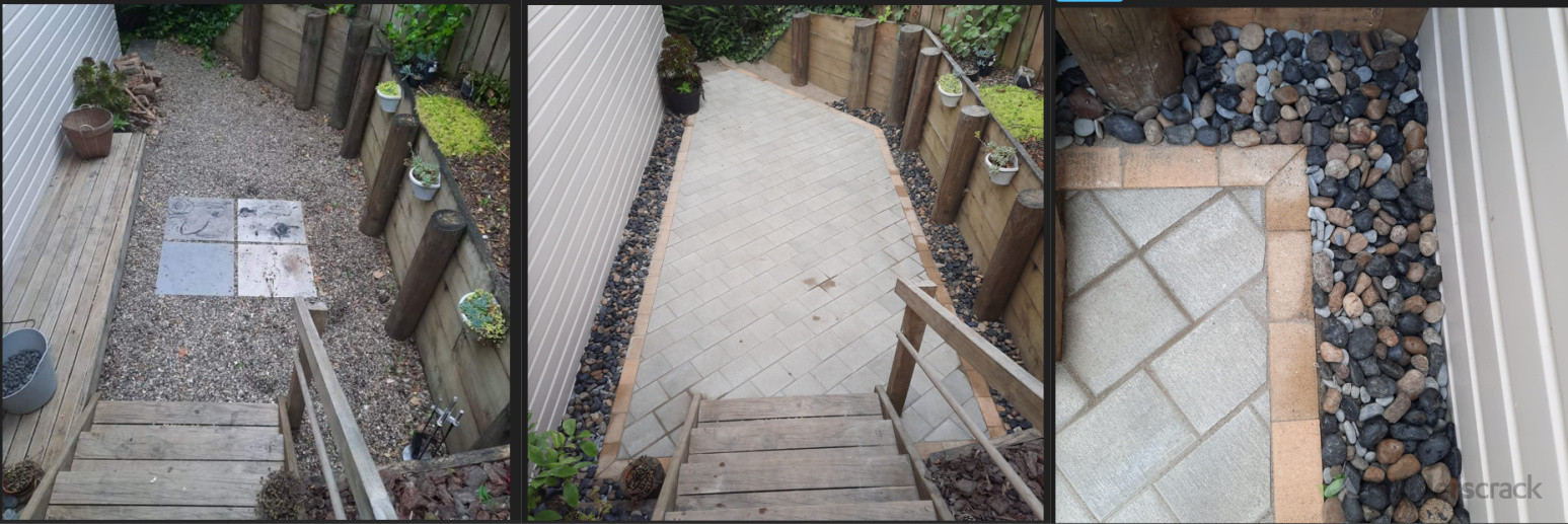 This patio area was recently paved to create a safer and more stable surface for children to walk and play. In addition to enhancing safety, the clean lines and durable finish offer a tidier look and make outdoor maintenance a breeze.