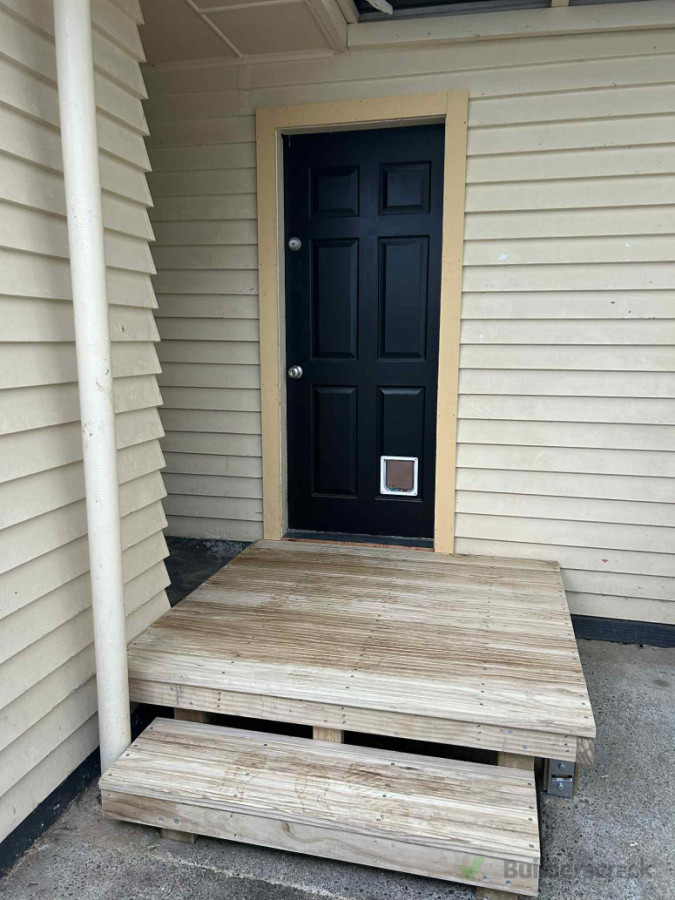 Moving front door for future proofing. Adding landing and step