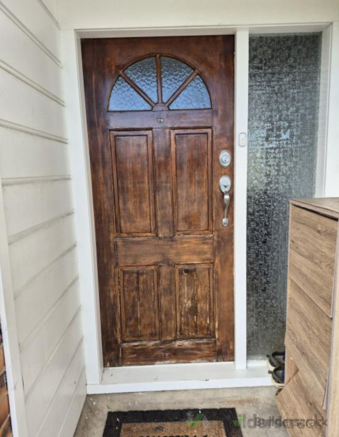 Before Installation of door, door handle and varnishing.