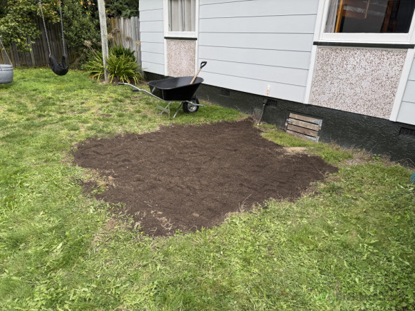 Backfilled and grass planted