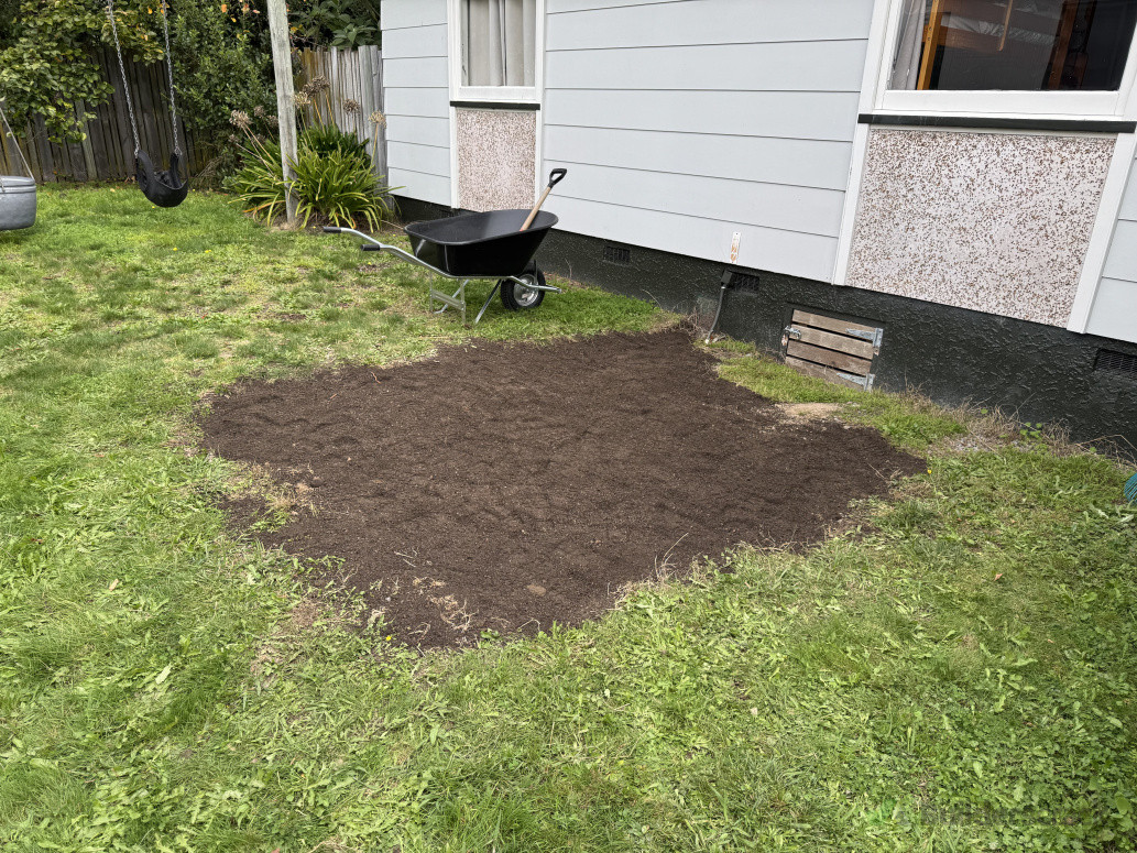 Backfilled and grass planted