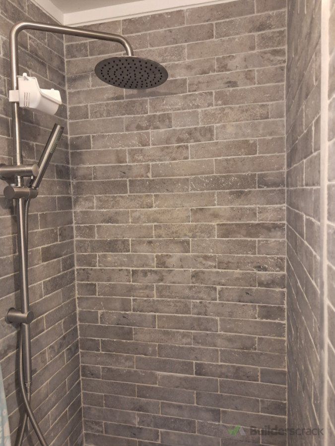 Tiles on acrylic shower liner (yes, it's possible)