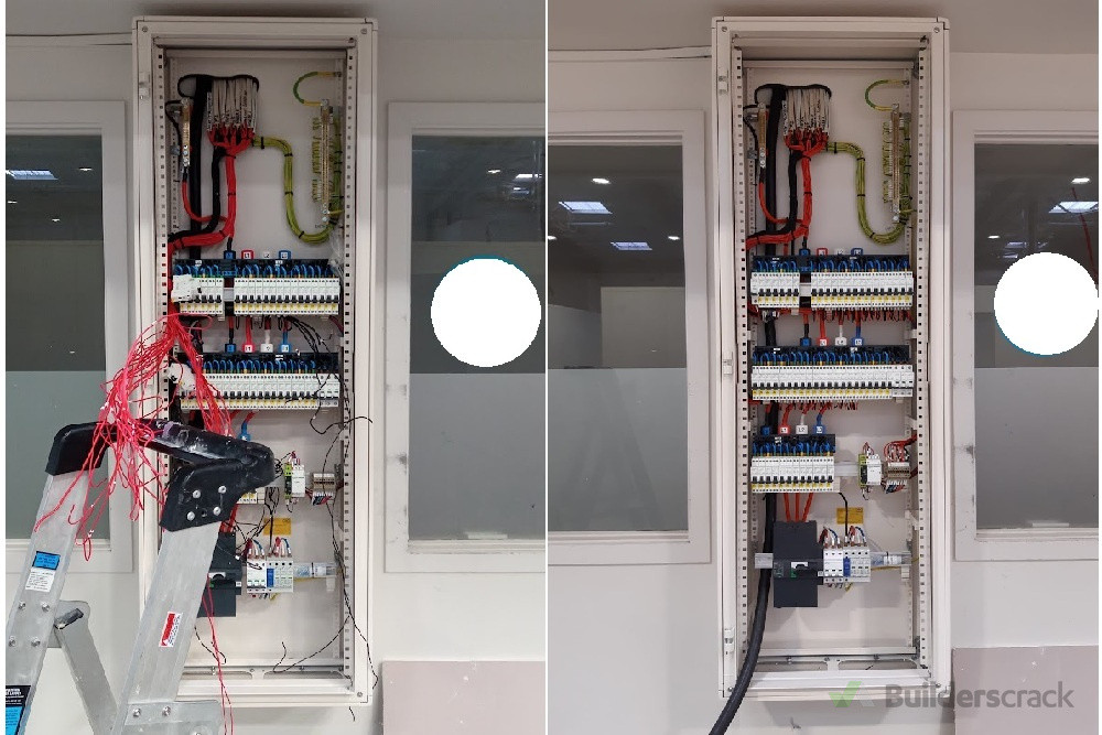 Complete switchboard installation for a warehouse building upgrade and operations expansion with new machines, equipment, and office spaces.