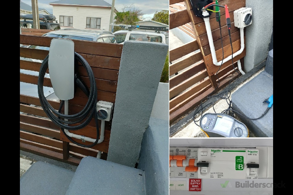 Residential smart monitoring capable electric vehicle charging station installation with regulation-mandated type B RCD.