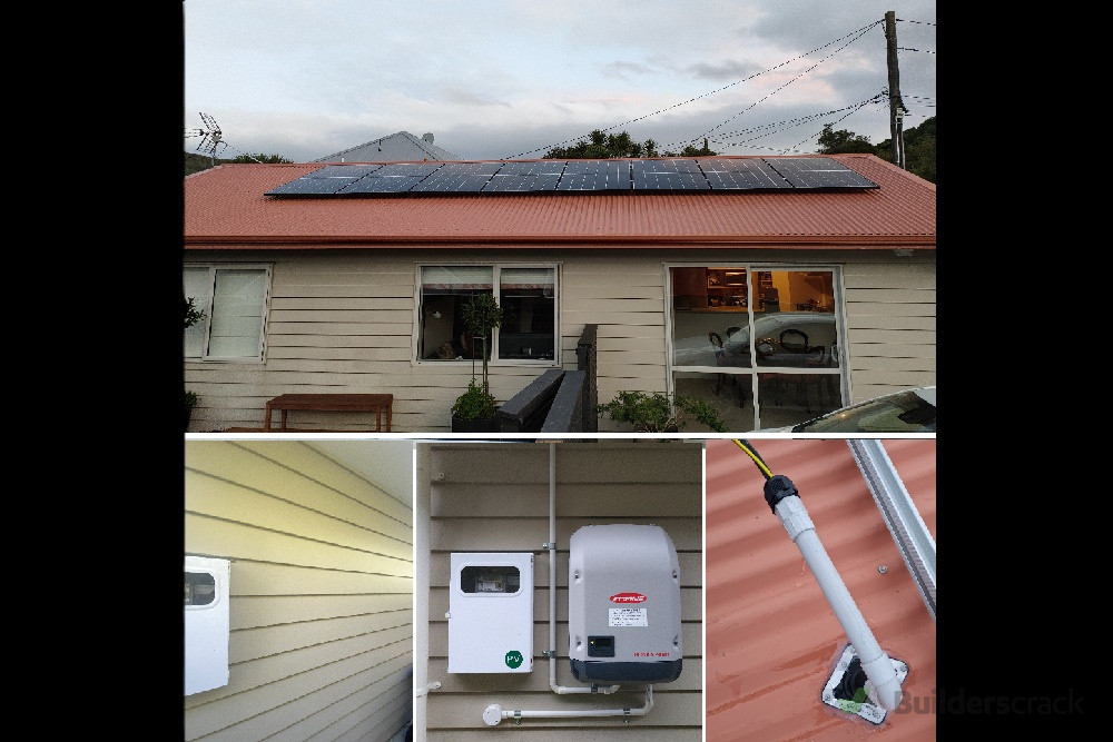 Rooftop solar photovoltaic system installation with grid-tie inverter for good energy cost savings and sustainable energy generation.