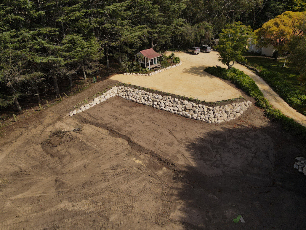 Rock retaining wall & Carpark