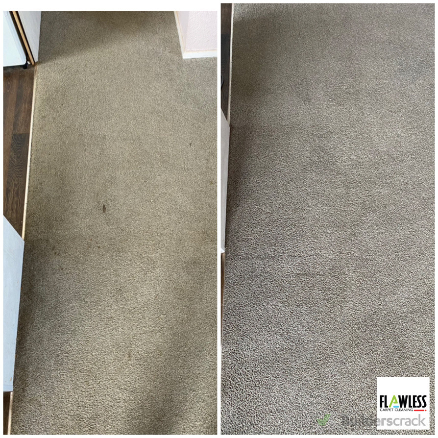 "Transform your carpets with Flawless Carpet Cleaning! Before and after using our Kirby deep cleaning and Very Low Moisture (VLM) technology—removing dirt and stains for a fresh, eco-friendly finish.