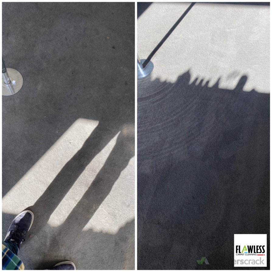 "See the difference with Flawless Carpet Cleaning! Before and after our expert hard floor cleaning service—restoring polished concrete to a spotless shine with eco-friendly Very Low Moisture (VLM) technology.