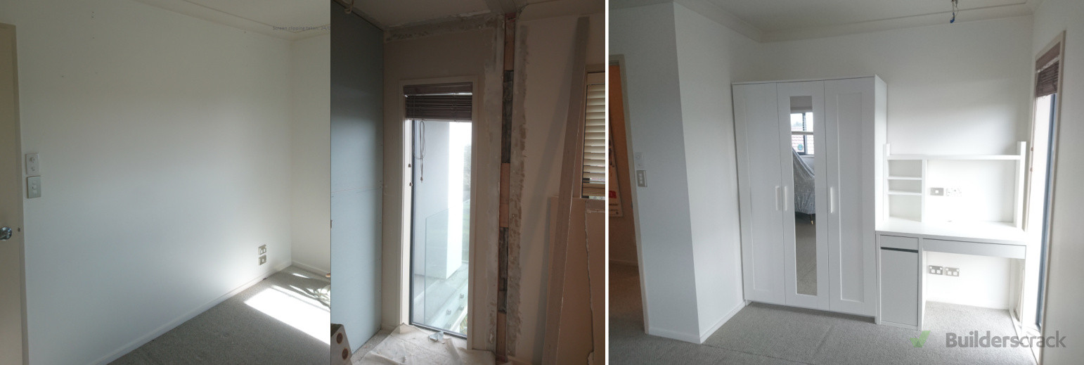 Bedroom extension, reclaimed space from the end of the hallway. (Includes carpet fix, plastering, paint match,...)