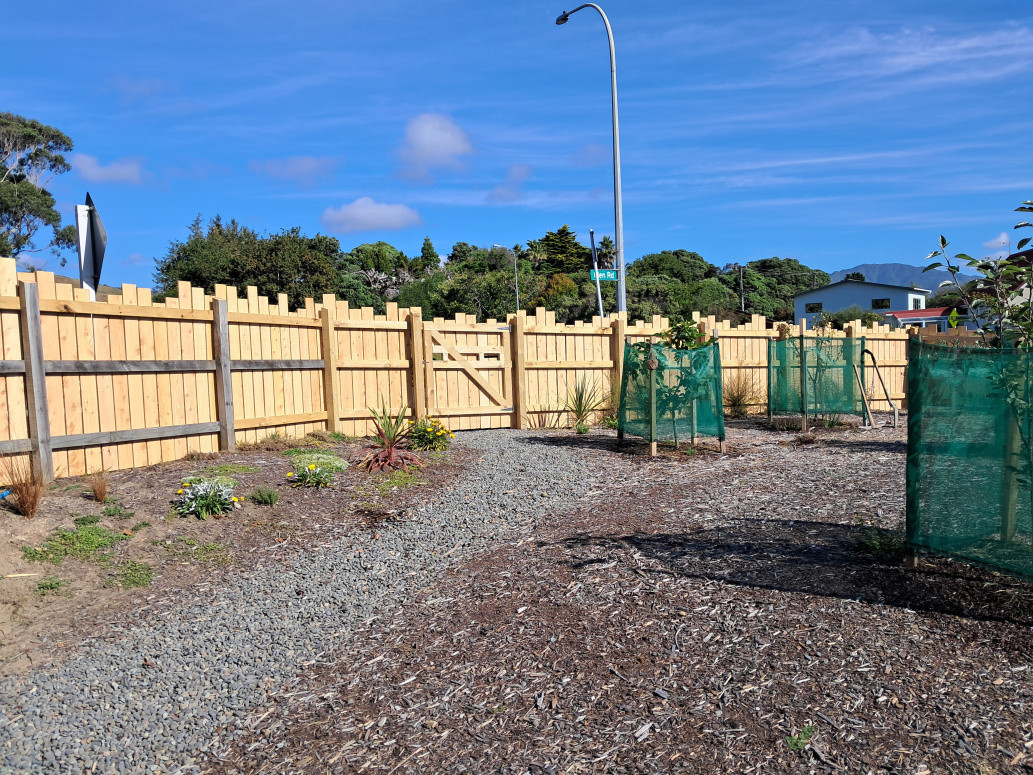 View from the house - construction mnade use of the posts and rails from the original section of pine fencing.