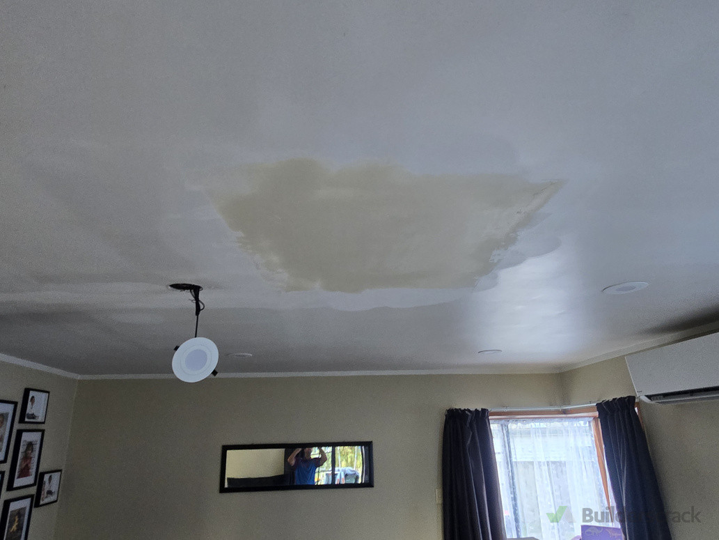 Gib piece cut out and replaced. Compound skimmed