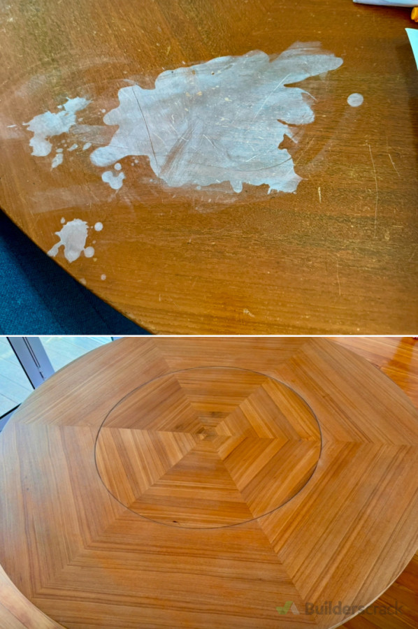 Acetone damaged restored teak table